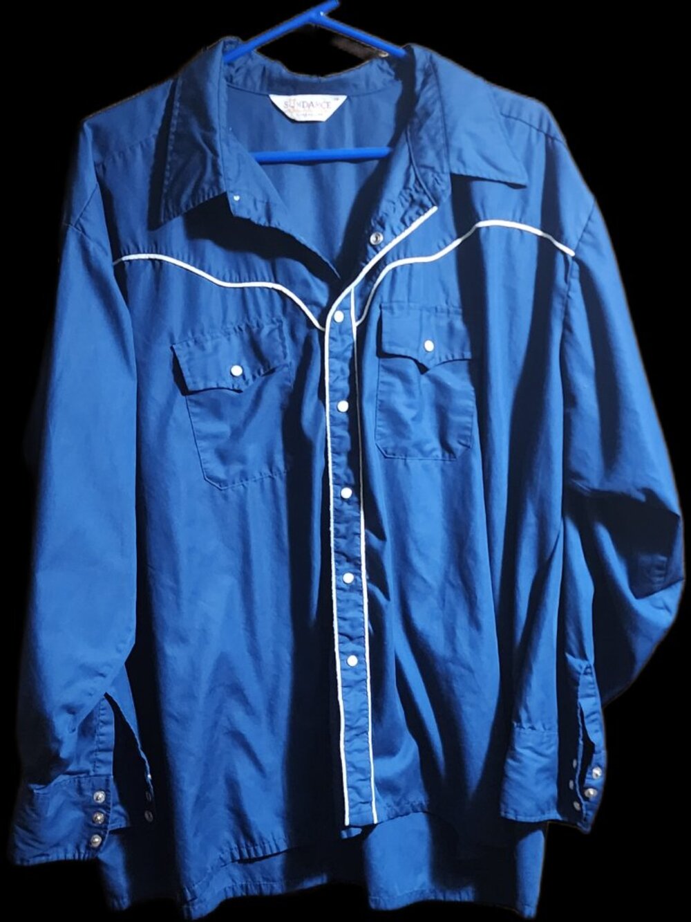 Sundance Blue Western Shirt Mens 3X Long Sleeve Pearl Snap Piping Yoke Cowboy